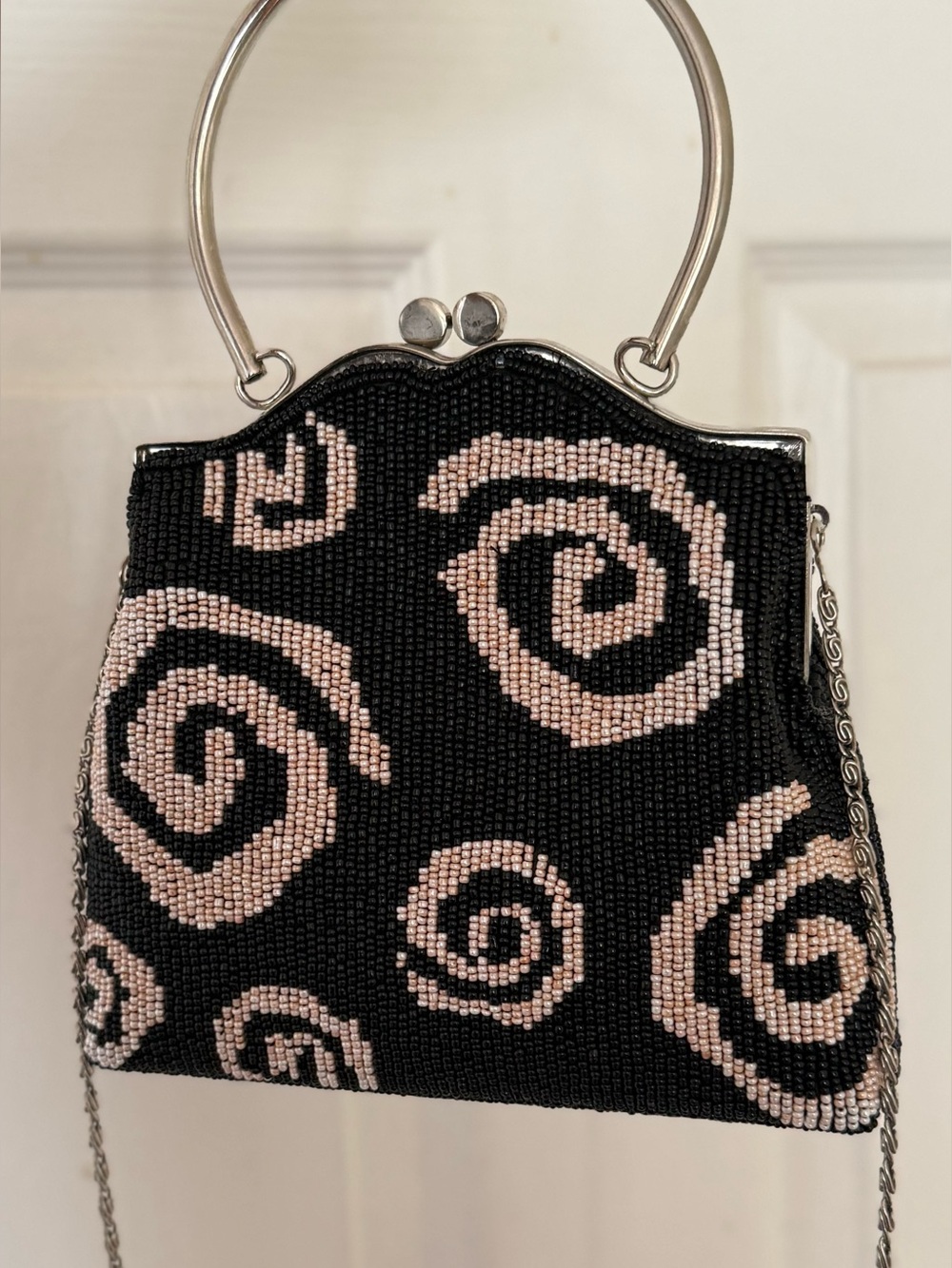 Black and Cream Beaded Spiral Mini Bag